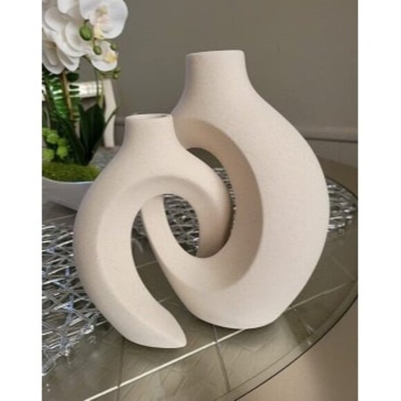 Other - New White Hollow Ceramic Vase Set of 2, Round Modern Vase for Nordic Minimalist